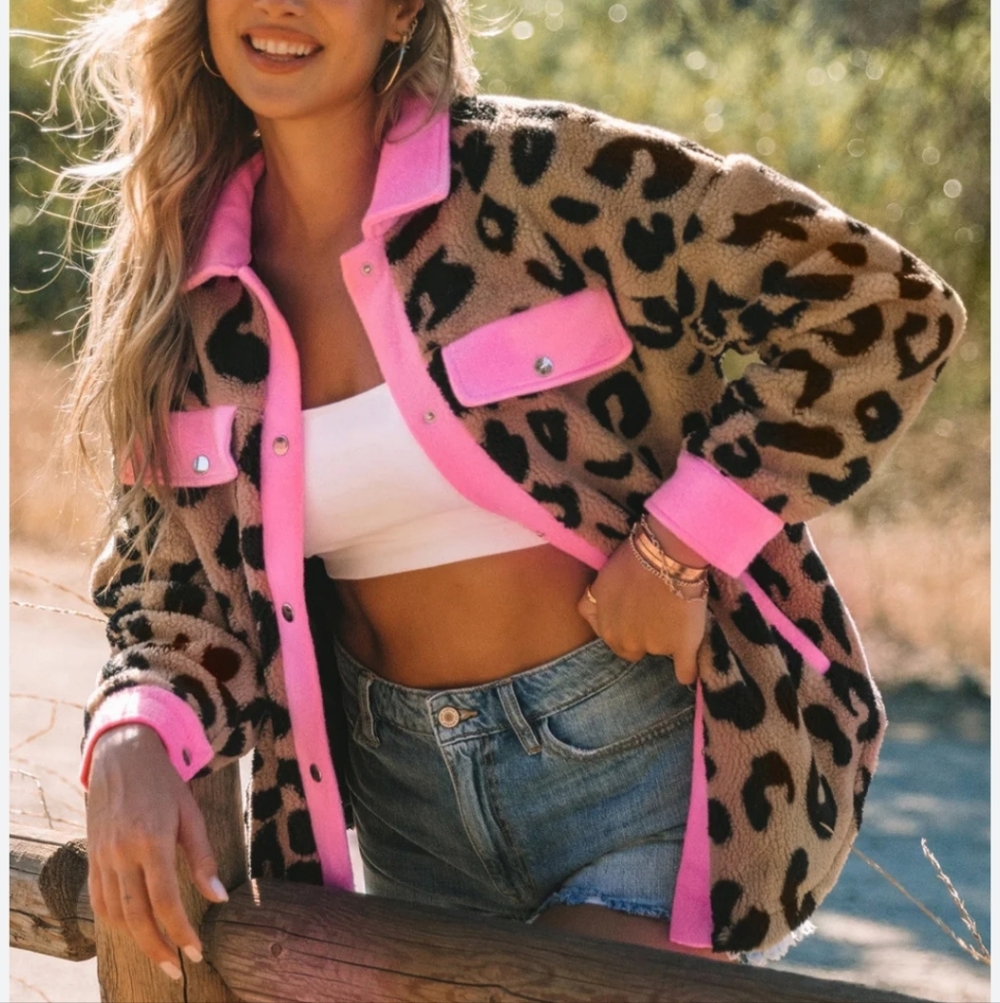 Leopard Print Jacket with Pink Accents - Picture 1 of 4